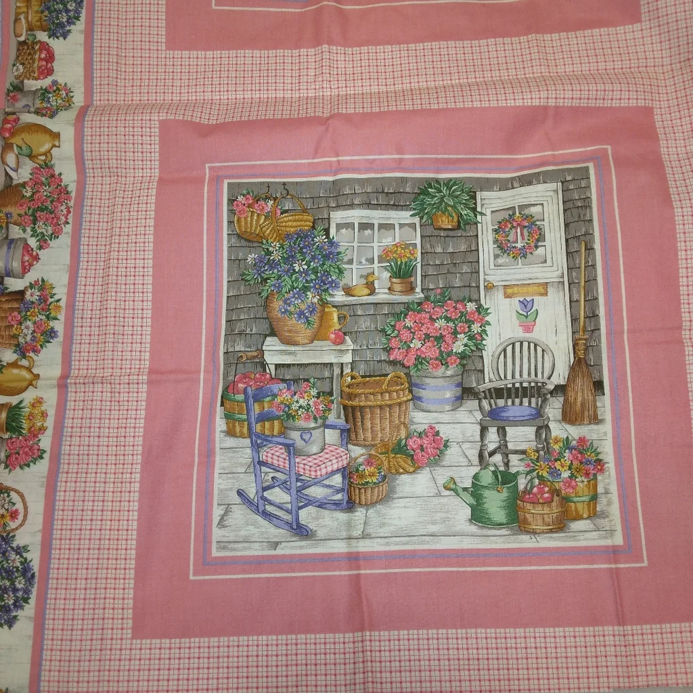 FABRIC PILLOW PANELS Cranston Print Works Charming Cottage Porch Scene, 4
